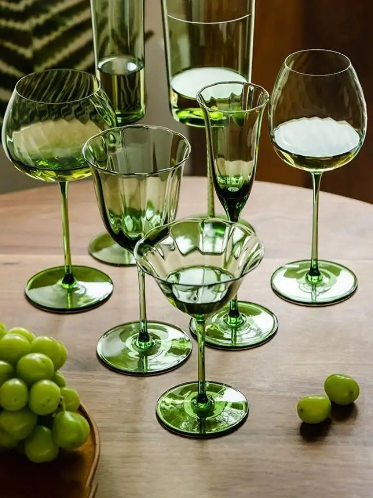 Nordic Retro Flower Bicchieri Da Vino Set Di Tazze Da Champagne Calice Di Cristallo Bicchiere Da Cocktail Bicchiere Da Martini A Coste Rosa Verde Bicc
