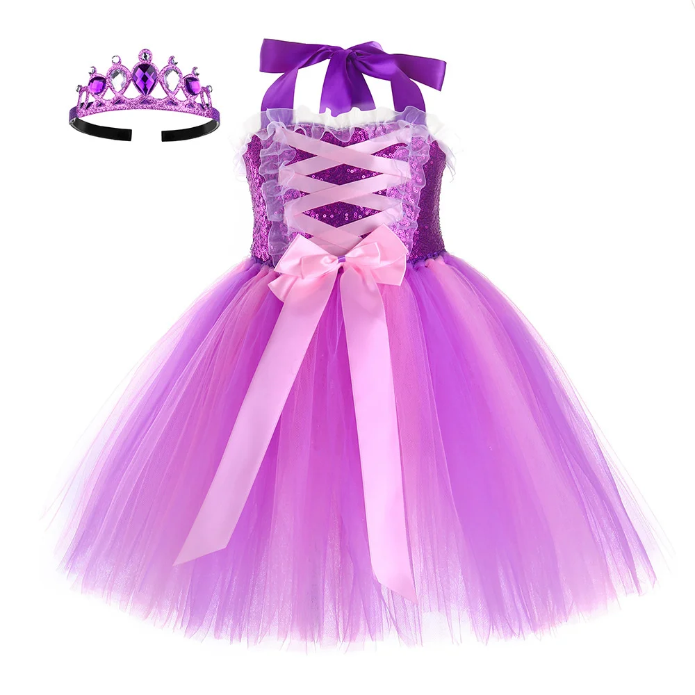 Ragazze Cos Rapunzel Sequin Party Stage Arlo Show Dress Kids Little Girl Princess Party Costume Dress Vestiti Di Compleanno