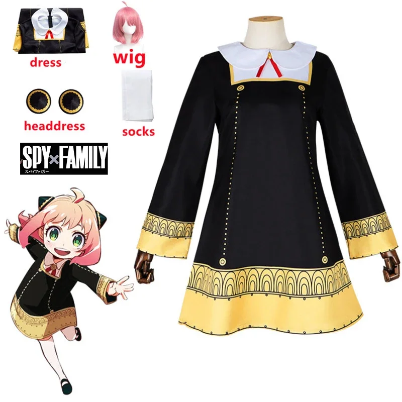 Anime Spy X Family Anya Forger Costume Cosplay Toddler Kids Anya Cosplay Kawaii Black Dress Party Clothes Parrucca Abbigliamento Di Halloween