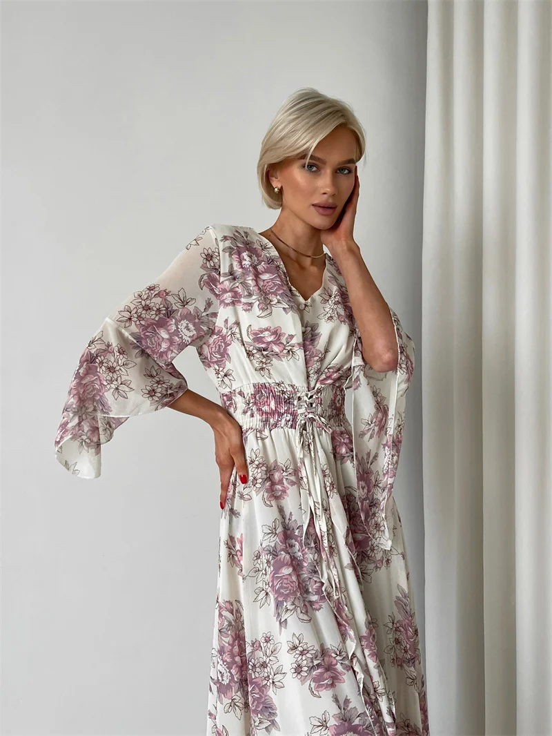 Abiti Lunghi Con Fasciatura Floreale In Chiffon Eleganti Abiti Da Sera Con Fiori Rosa Vintage Abiti Lunghi Aderenti Sexy Estivi Per Le Donne 2023