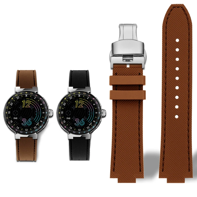 Cinturino Inferiore In Gomma Siliconica In Pelle Per Lv Louis Vuitton Smart Watch Tambour Series Bocca Rialzata 21X12Mm Cinturino Per Orologio