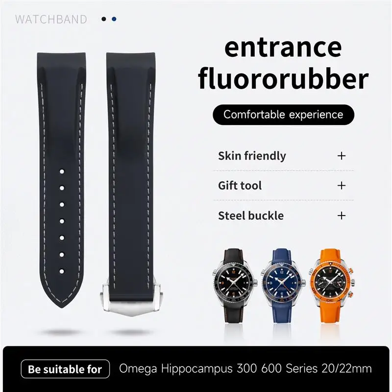 Cinturino In Gomma Flessibile Morbida Fkmbd Per Cinturino Omega Speedmaster Moonwatch Seamaster 300 At150 Planet Ocean 600 Wristband