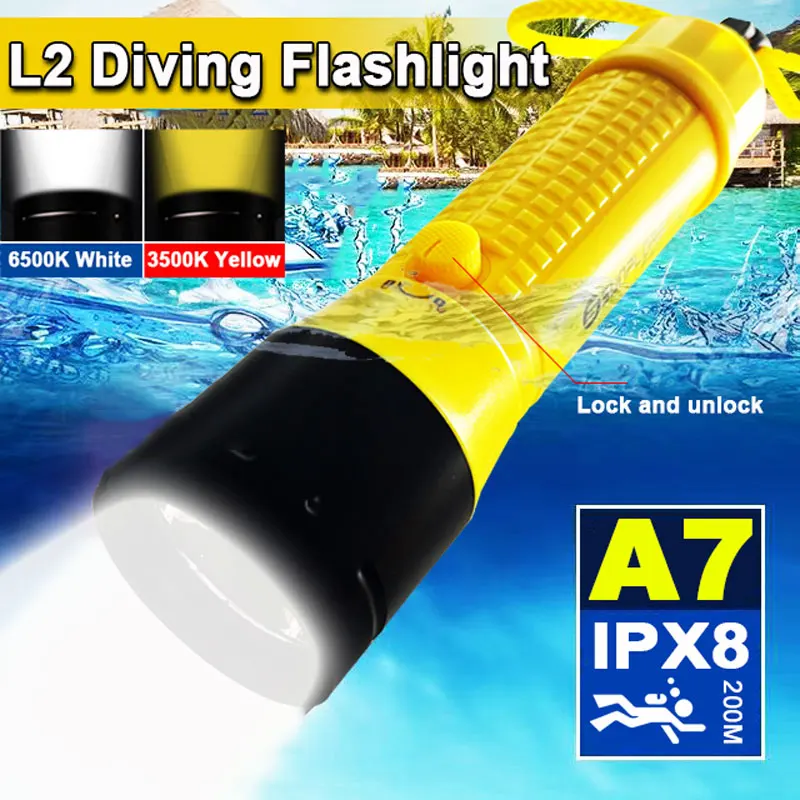Xm-L2 Led Scuba Diving Torcia Ipx8 Impermeabile Subacquea 100M Dive Lamp Built-In 6000Mah Batteria Ricaricabile Dive Light