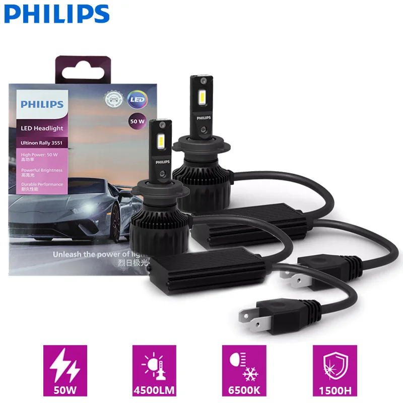 Philips Led H4 H7 H11 Hb3 Hb4 Hir2 Ultinon Rally 3551 Auto Head Light Potenza Massima 100W 9000Lm 6500K Lampada Led Bianca Ad Alto Lumen Watt