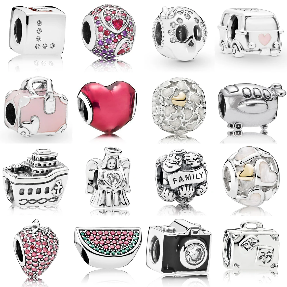 Commercio All'Ingrosso 925 Sterling Silver Camper Van & Valigia Charm Fit Pandora Bracelet Love Family Heart Airplane Charm Gioielli Fai Da Te
