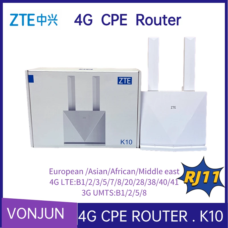 Zte K10 4G Cpe Router Lte B1/2/3/5/7/8/20/28/38/40/41 Cpe Rj45/Rj11 Hotspot Wireless Con Batteria Sbloccata