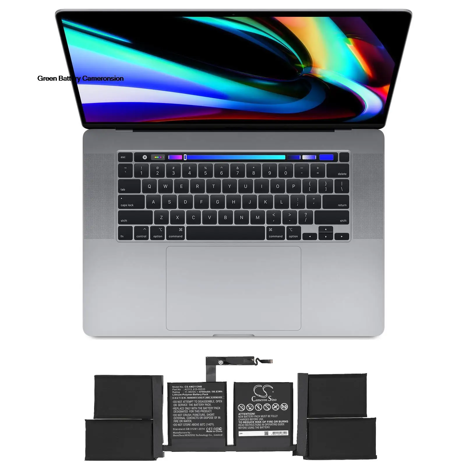 Greenbattery Cameronsino 8700Mah 98.83Wh 11.36V Notebook,Laptop Li-P Per Apple Macbook Pro 16 2019,2020,I9 5500M,A2113,610-00533