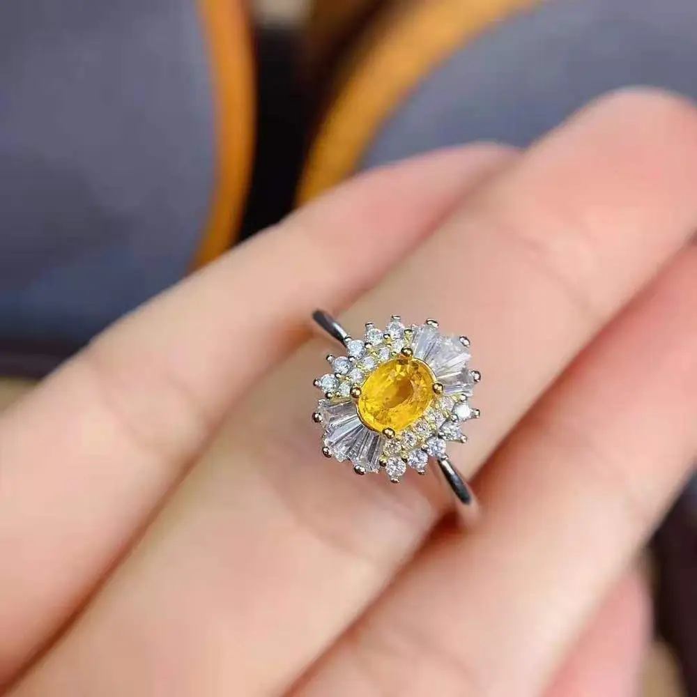 Fs Natural Yellow Sapphire/Tsavorite Ring S925 Sterling Silver Fine Fashion Charm Matrimoni Gioielli Per Le Donne Meibapj