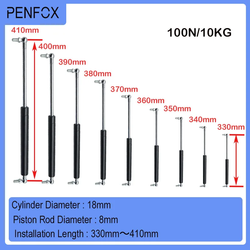 1 Pz 330-410Mm 10Kg/100N Barre Del Puntone A Gas Ascensore Supporta Molla A Gas Per Cassetta Degli Attrezzi Rv Bed Car Caravan Porte Windows Boat Bus