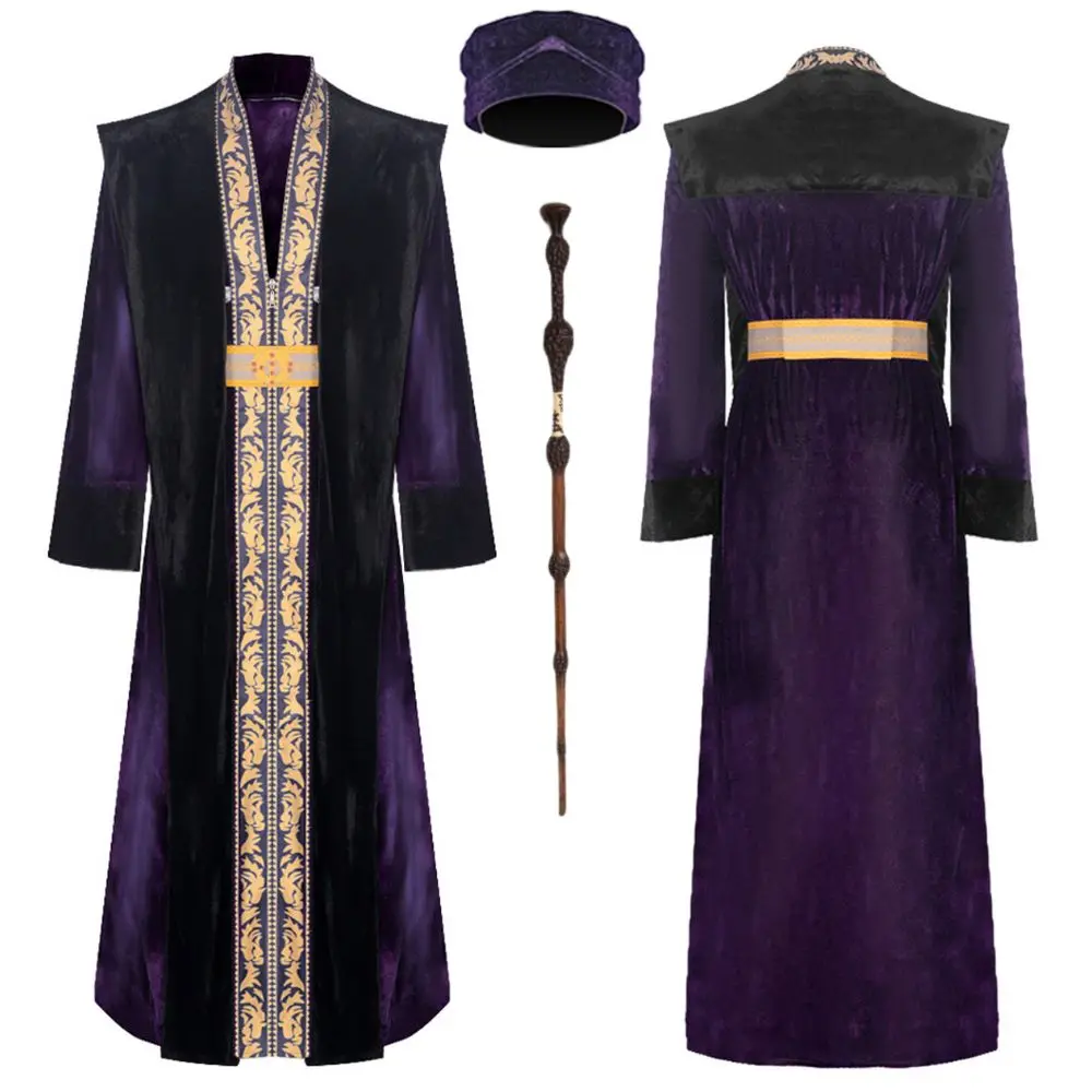 Dumbledore Cosplay Fantasia Costume Travestimento Per Uomini Adulti Robe Hat Roleplay Outfit Halloween Carnival Party Clothes