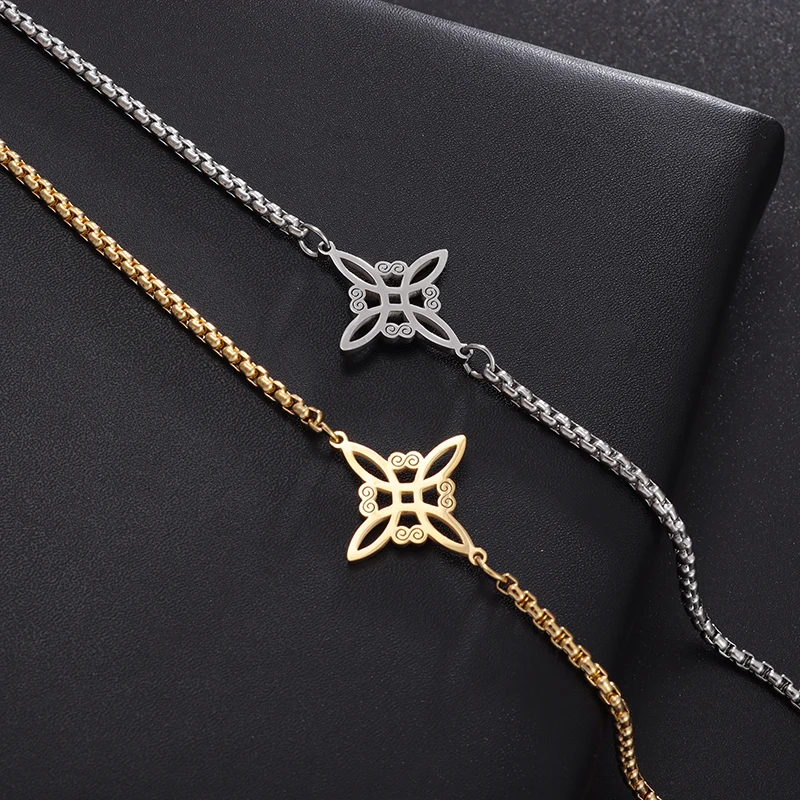 Witch Knot Bracelet Stainless Steel Celtic Knot Witchcraft Symbol Layered Bracelet Adjustable Charm Bracelet For Women Girls