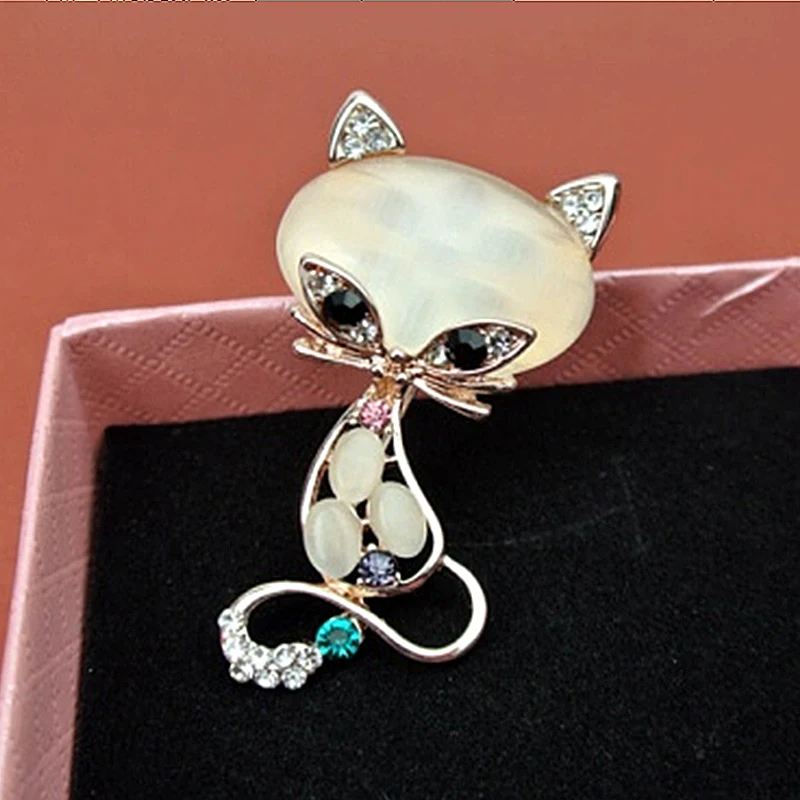 Spille Vintage Crystal Cat Design Fashion Cute Animal Strass Opal Spilla Gioielli Donna Abbigliamento Pin Accessori Regalo Per Feste