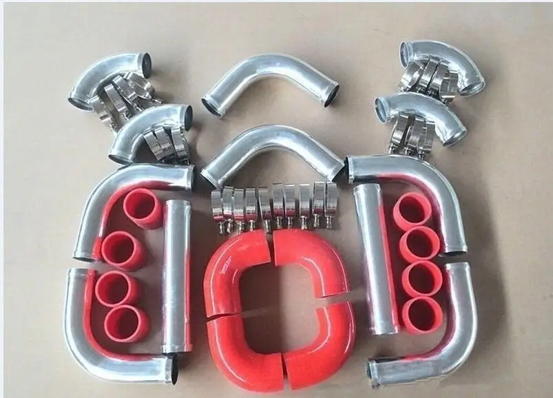 Kit Tubo Tubo Turbo Intercooler Universale In Alluminio Da 2.5 "64Mm + Kit Tubo Blu