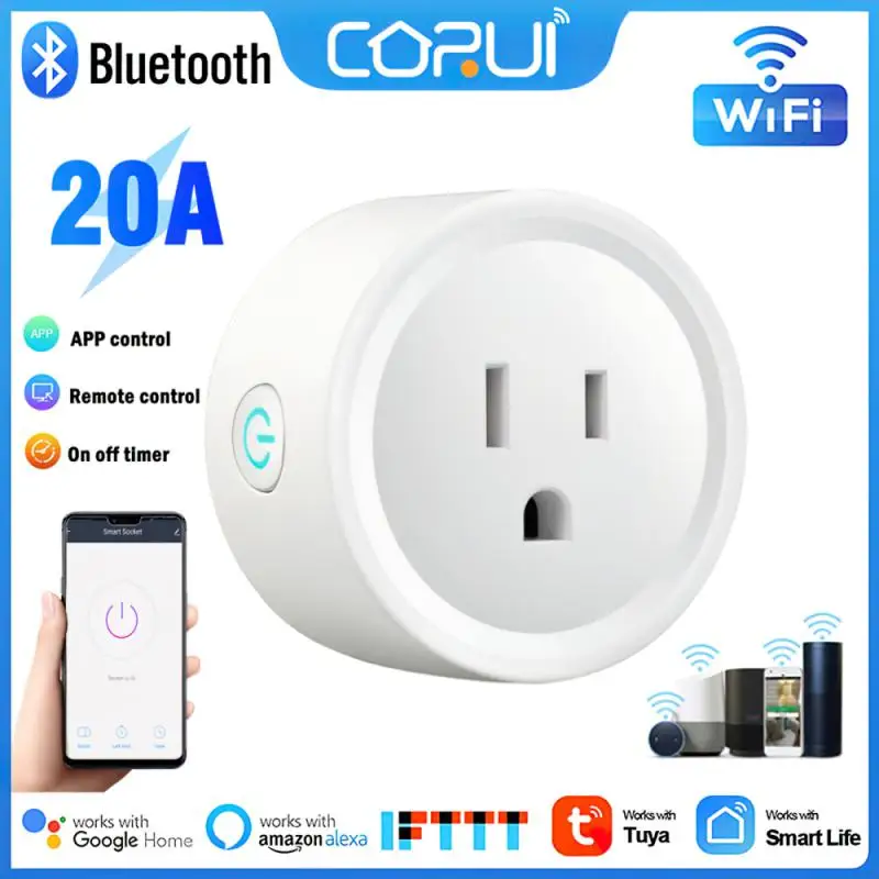 20A Us Plug Wifi Bluetooth Wireless Remote Socket Smart Timer Plug Controllo Vocale Home Ignifugo Pc Smart Power Socket Corui