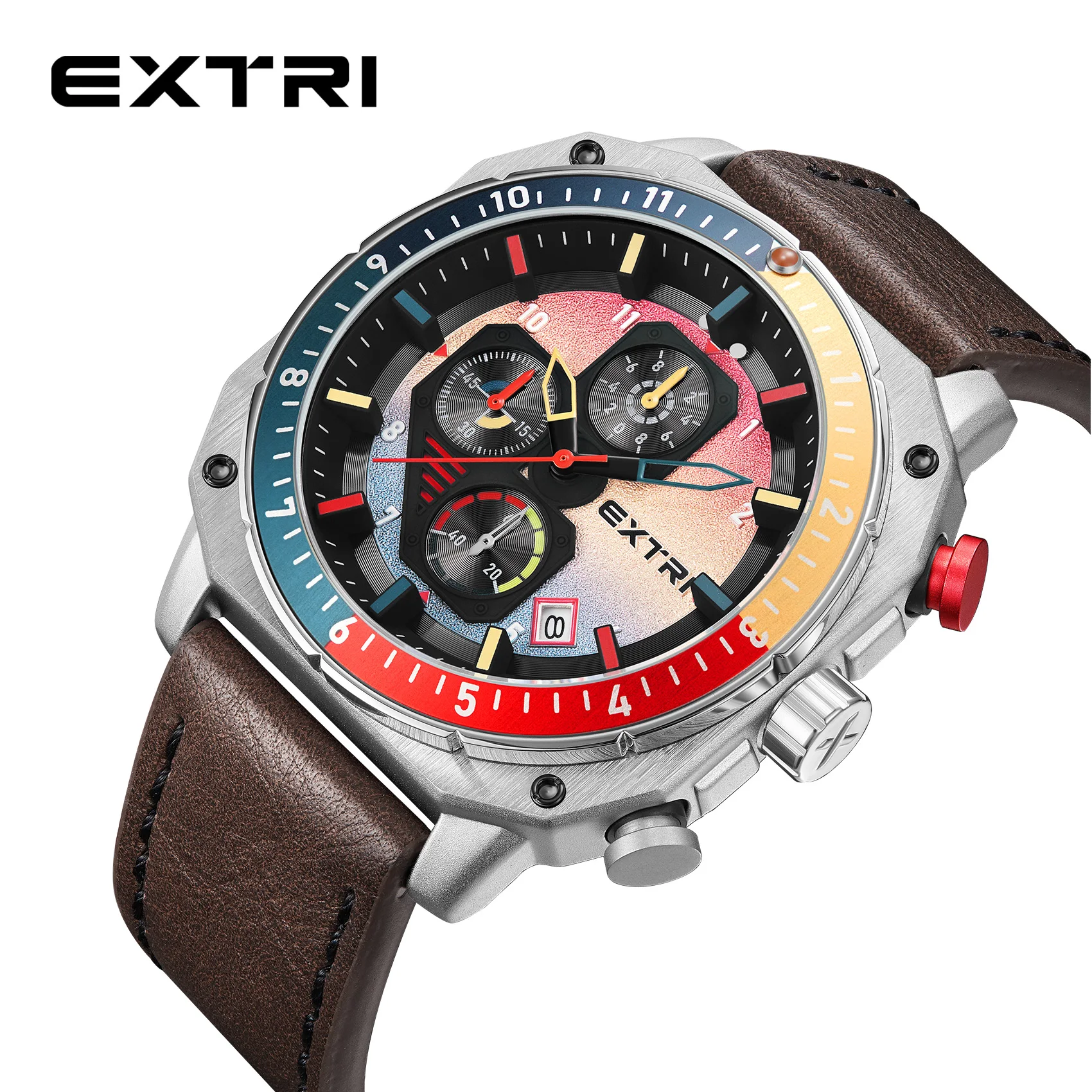 Extri Best Watches Men Shop Vintage Square Watch Heavy Case Orologi Cronografo Reale Custodia Impermeabile In Vera Pelle Da 46Mm