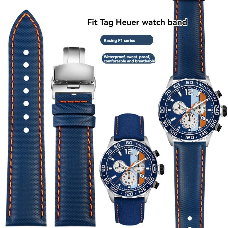 20 21 22 23 24Mm Dive Fiber Nylon Canvas Orologio In Pelle Sport Orologio Impermeabile Bottone A Farfalla Da Uomo Per Tag Heuer Racing F1