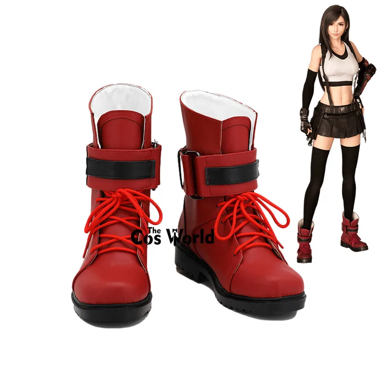 Final Fantasy Vii Tifa Lockhart Games Personalizza Gli Stivali Con Tacchi Bassi Cosplay