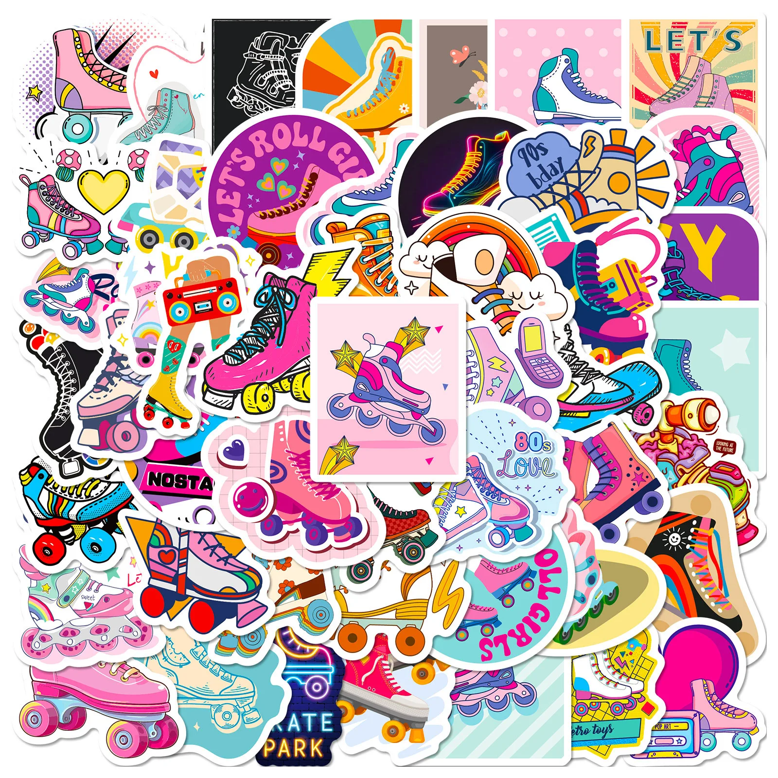 10/50Pcs Cool Roller Skates Cartoon Stickers Estetica Fai Da Te Skateboard Car Bike Phone Bagagli Graffiti Girl Gradient Sticker Toy