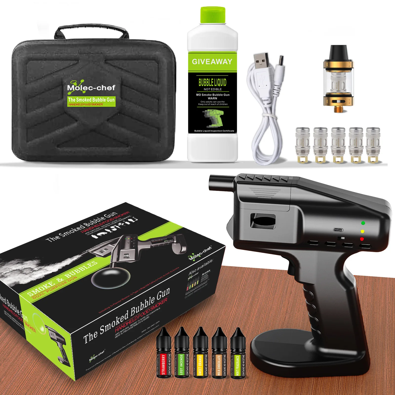 Modello 006 Electrico Smock Smoker Kit Hanno Pistola Infusore Cibo Elettrico Usb Blaster Fumé Bubble Gun Kit Per Cocktail Bar