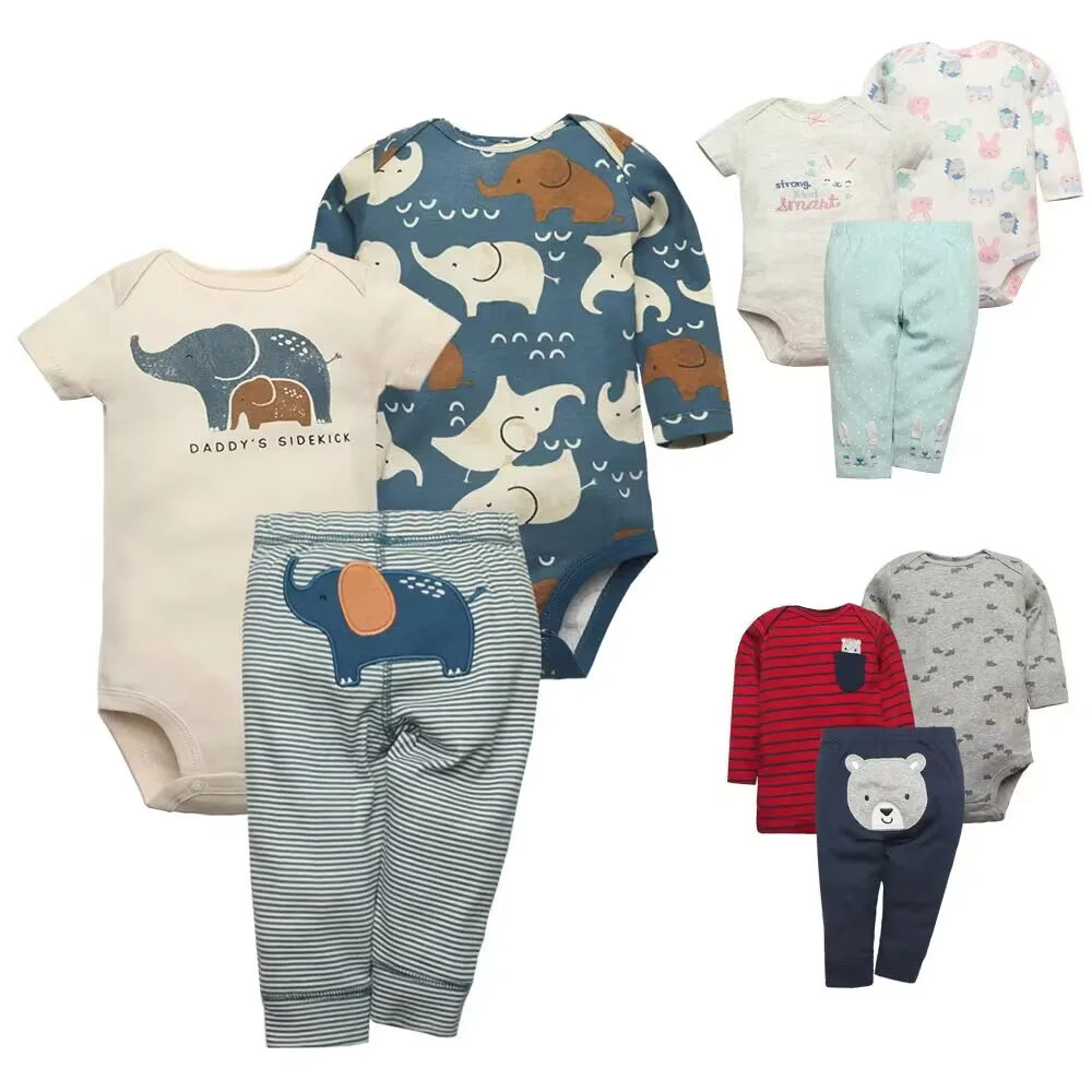 2023 Baby Boys Girls Clothes Set 100% Cotton Baby Body Baby Pants Summer Cartton Neonato Clothes Infant Bebe Clothing