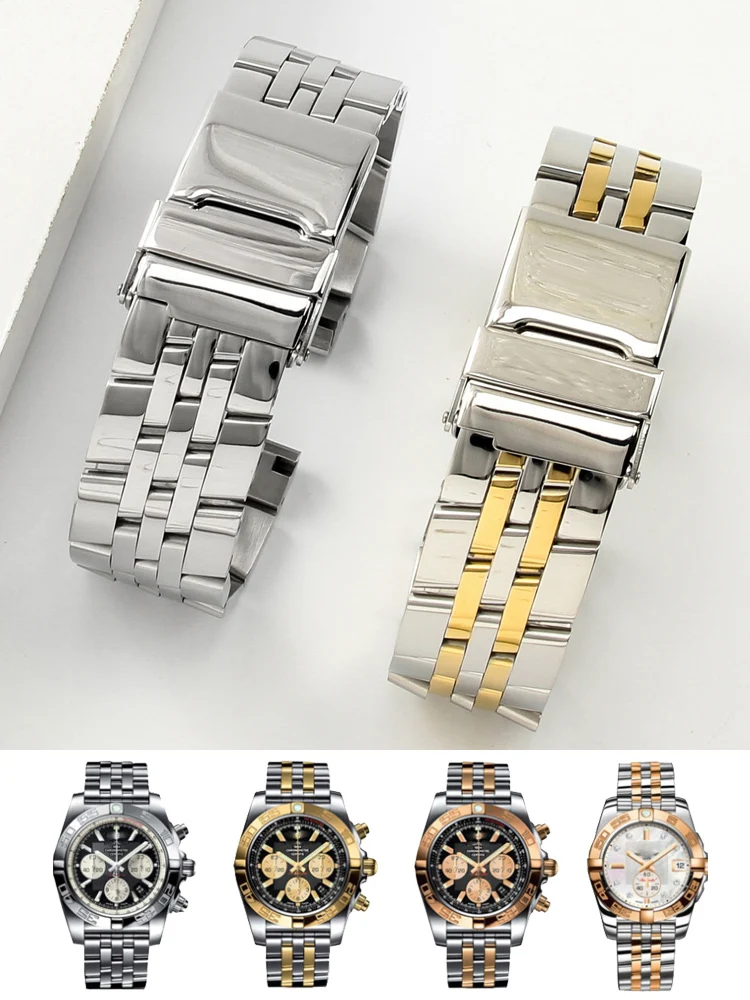 Per Cinturini Breitling Gold Avenger Challenger Solid Stainless Steel Fold Buckle Waterproof Men 20 22 24Mm Watch Strap