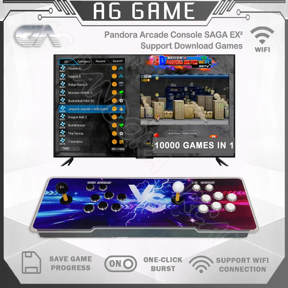 3D Wi-Fi Pandora Saga Ex 8000 10000 In 1 Box Arcade Console Machine Built-In Game Market Support Download Giochi Multiplayer