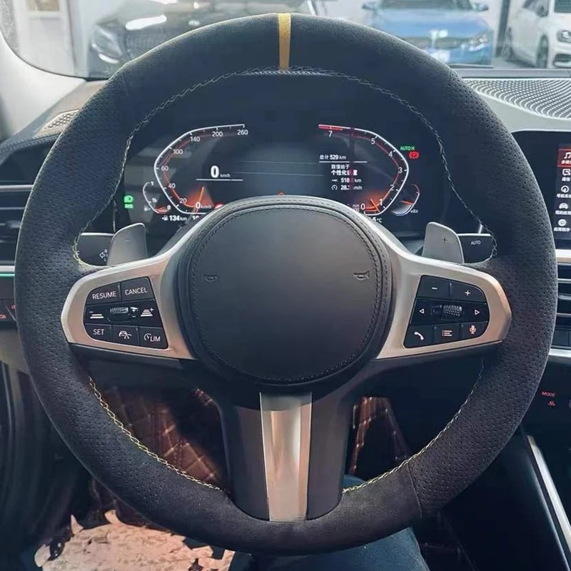 Camoscio Nero Fai Da Te Car Steering Wheel Cover Per Bmw M Sport G30 G31 G32 G20 G21 G14 G15 G16 X3 G01 X4 G02 X5 G05 Accessori Auto