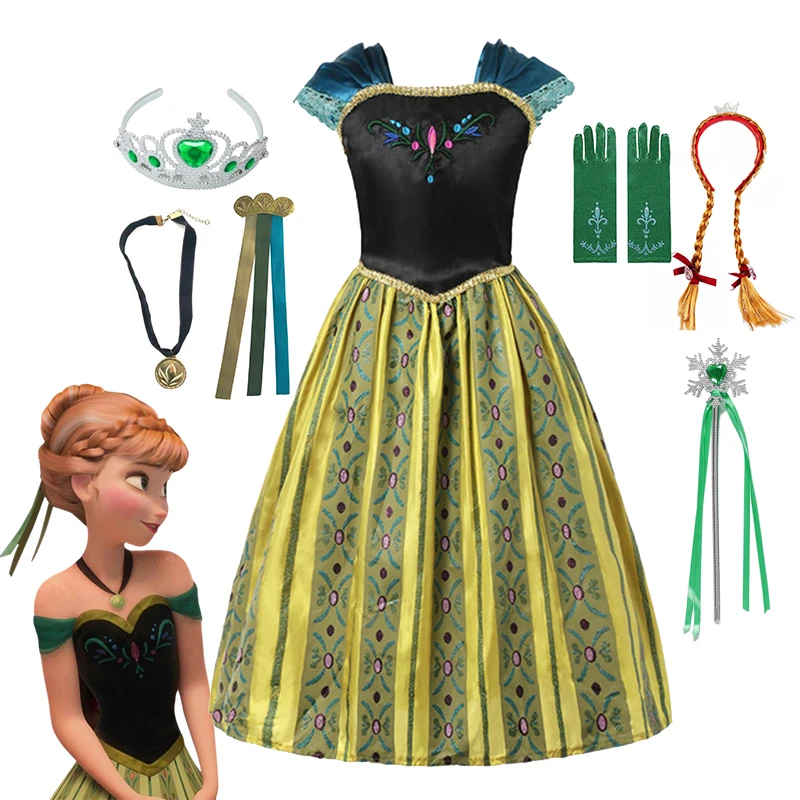 Disney Princess Children Frozen Anna Cosplay Costume Girls Birthday Carnival Party Dress Up Abbigliamento Bambini Snow Queen Anna Dress