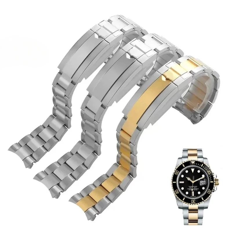 20 21Mm Corona Logo Argento Nero Oro Rosa Bracciale In Acciaio Inossidabile Massiccio Per Cinturini Rolex Submariner Con Chiusura Di Distribuzione