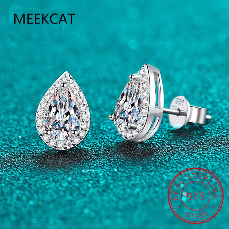 Classic 100% 925 Sterling Silver Pear Real Moissanite Gemstone Ear Studs Orecchini In Oro Bianco Fine Jewelry Gifts Wholesale