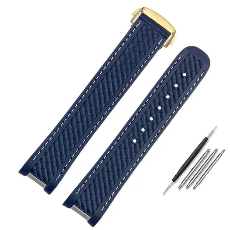 Fkmbd 20Mm 21Mm Cinturino In Gomma Siliconica Per Omega Seamaster 300 At150 Aqua Terra Ultra Light 8900 Fibbia In Acciaio Blu