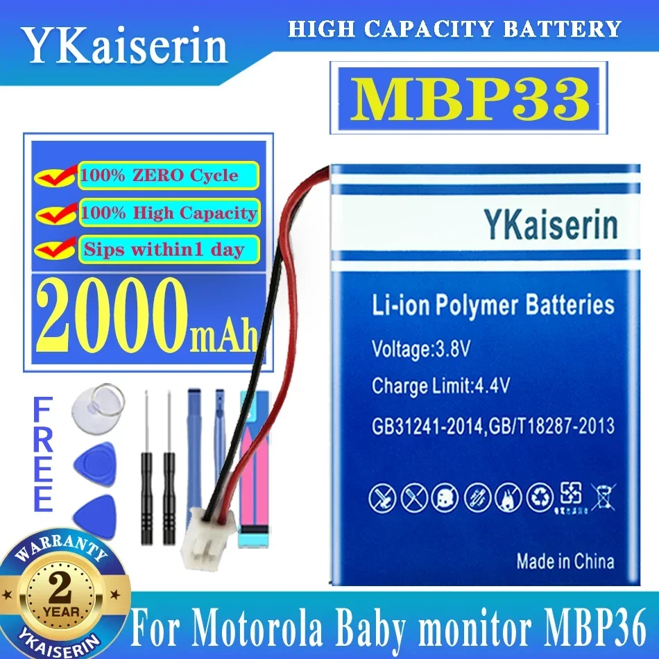 Ykaiserin 2000Mah Batteria Sostitutiva Mbp33 Ni-Mh Per Motorola Mbp-33 Mbp33S Mbp36 Mbp36S Mbp36Pu Mbp43 Cb94-01A Baby Monitor