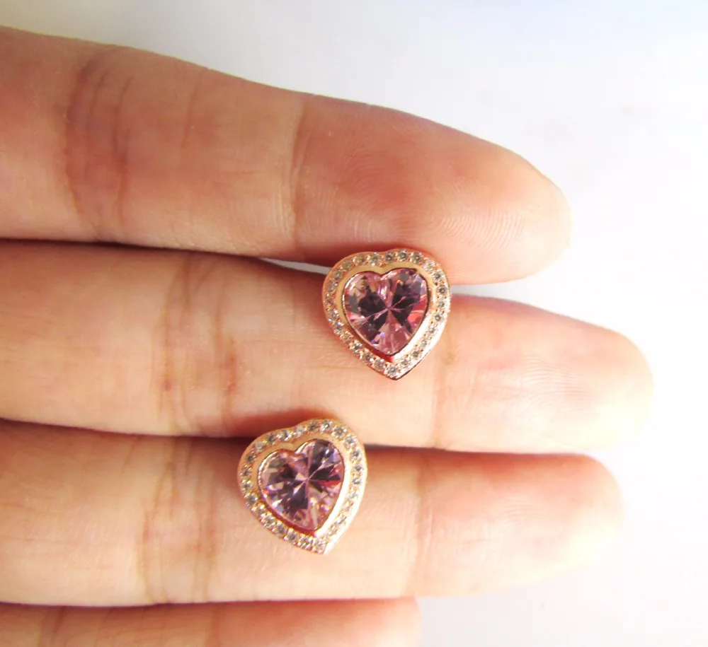 Vendita Della Fabbrica Di Alta Qualità 100% 925 Argento Sterlina In Oro Rosa Di Colore Rosa Del Cuore Della Cz Orecchino Per Il Regalo Amante