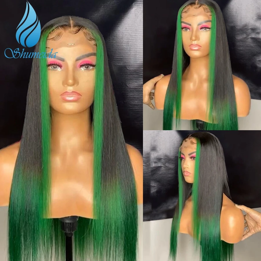 Shumeida Evidenzia Colore Verde 13*4 Parrucche Frontali In Pizzo Parrucche Brasiliane Remy Parrucche Per Capelli Umani Parrucche Per Donne Capelli Per
