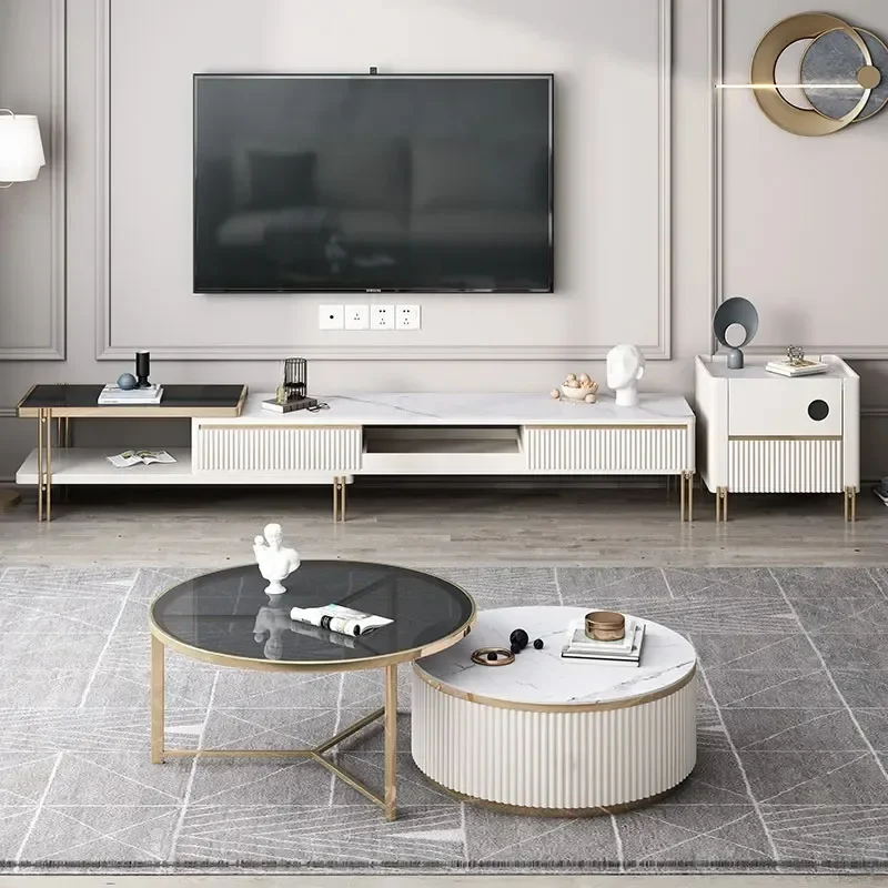 Light Luxury Simple Modern Rock Tea Table Soggiorno Family Round Tea Table Tv Cabinet Combinazione Mobile Porta Tv Furniture