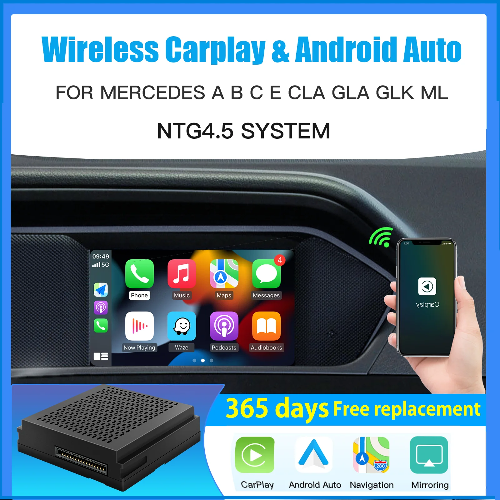 Wireless Carplay Adatto Per Mercedes Benz A B C E Cla Gla Glk Ml Sprinter Ntg4.5 Modulo Becker Navigazione Automatica Android