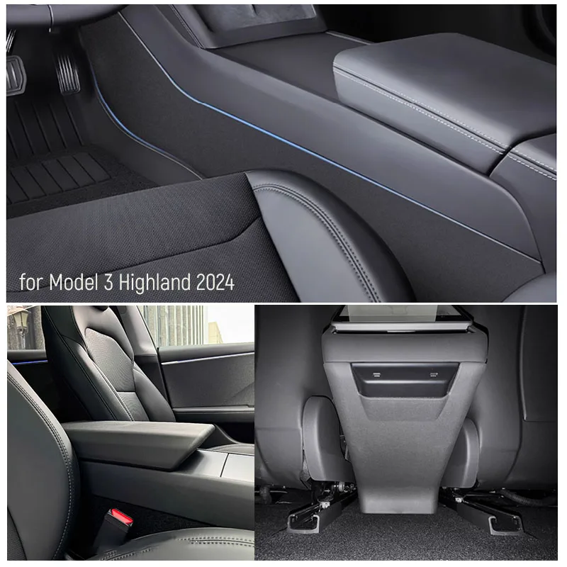 Per Tesla Model 3 Highland 2024 Center Console Soft Tpe Anti-Kick Pads + Sedile Posteriore Center Console Base Cap + Copertura Del Bracciolo Dirtyproo