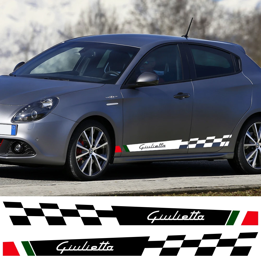 2Pcs Car Side Skirt Adesivi In Pellicola Vinilica Per Alfa Romeo Giulietta Racing Sport Graphics Decor Decalcomanie Auto Suv Tuning Accessori