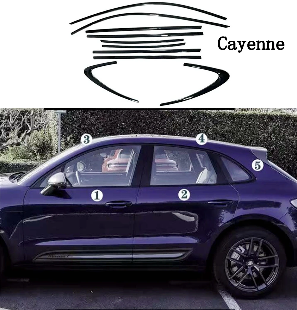Car Styling Black Steel Window Molding Frame Strips Trim Cover Per Porsche Cayenne/Cayenne Coupe 2018-2024