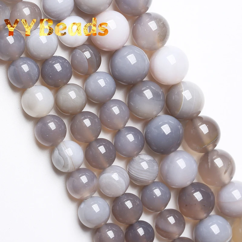 Natural Gray Striped Agates Stone Beads For Jewelry Making Round Loose Beads Diy Bracelet Necklace Accessories 4 6 8 10 12Mm 15"