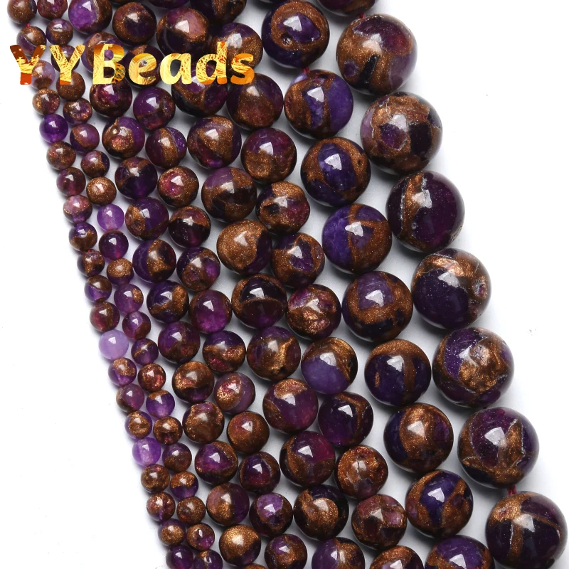 Natural Stone Purple Cloisonne Beads For Jewelry Making Round Loose Spacer Beads Diy Charms Bracelets Necklace 4 6 8 10 12Mm 15"