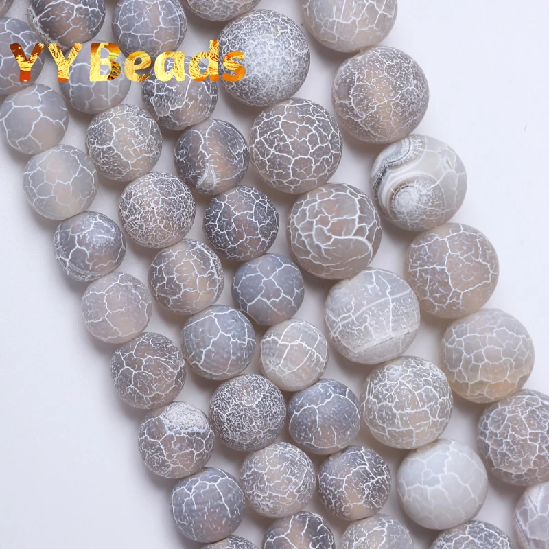 Natural Gray Frost Cracked Agates Beads For Jewelry Making Dragon Vein Stone Round Loose Beads Diy Bracelets 4 6 8 10 12Mm 15"