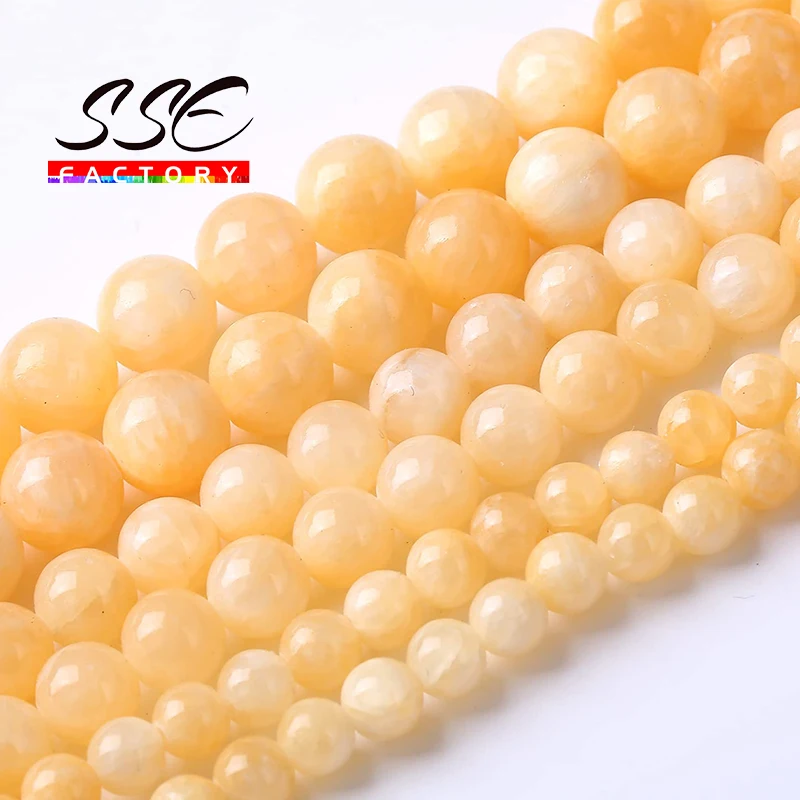 Natural Yellow Cloud Jades Beads Energy Crystal Healing Power Stone Beads Per Gioielli Che Fanno Bracciali Fai Da Te 4 6 8 10 12 14Mm 15"