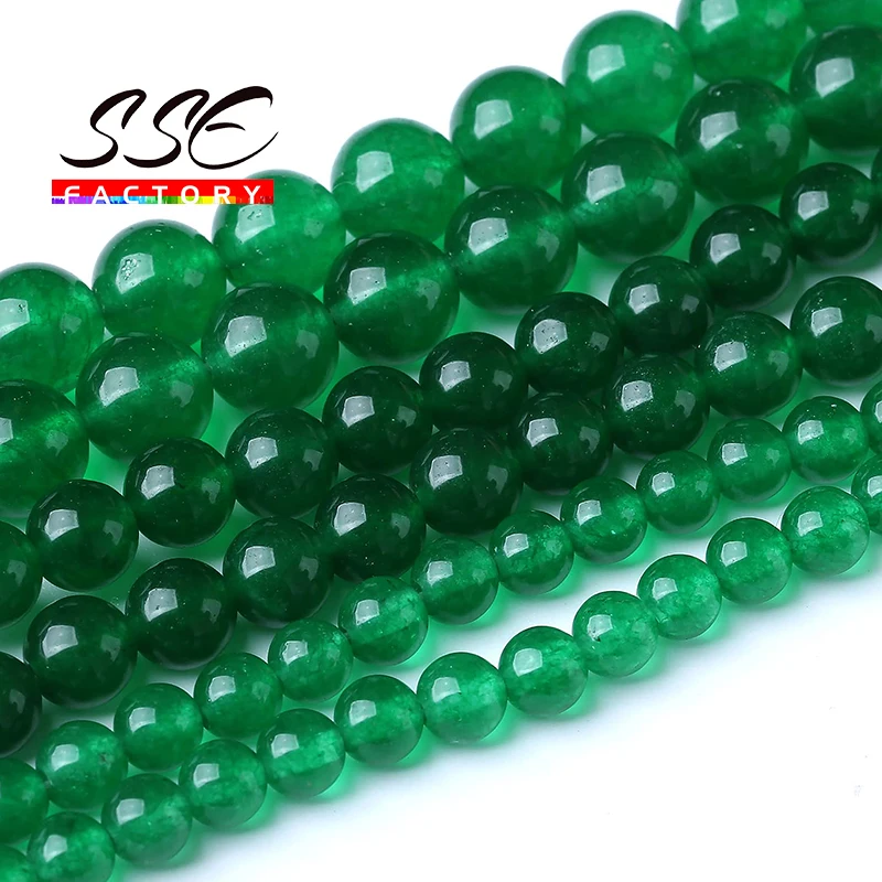 A + Natural Chinese Green Jades Stone Beads Round Allentato Spacer Beads Per Gioielli Che Fanno Bracciali Fai Da Te Collane 4 6 8 10 12Mm 15"