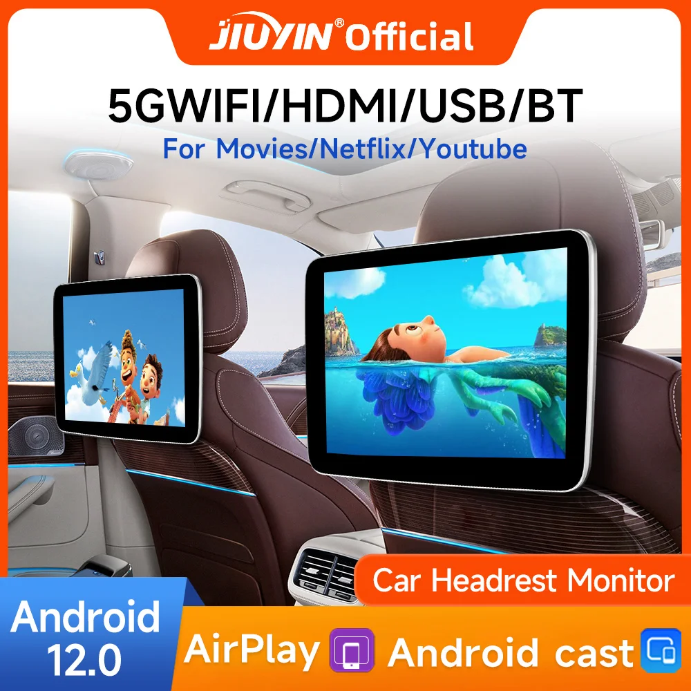 Jiuyin Headrest Monitor Display Ips Android12 Tablet Touch Screen Per Lettore Sedile Posteriore Auto Video Musica Bluetooth Airplay Hdmi