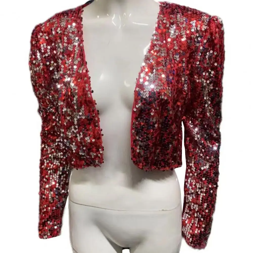 Fashionable Sequin Coat Elegant Sequin Jackets For Women Long Sleeve Blouson Glitter Short Coats Fashionable Office For Ladies