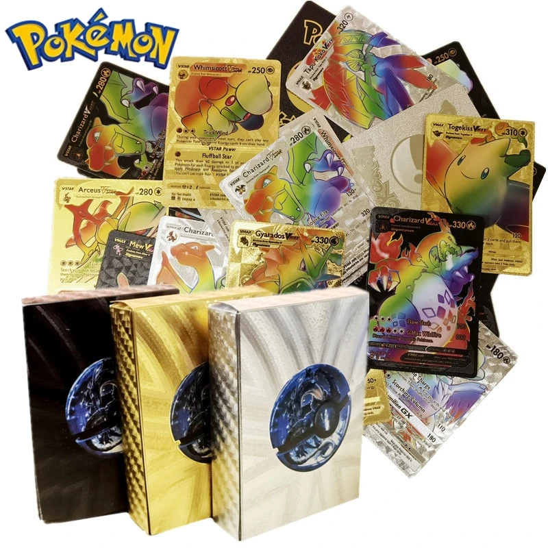 55Pcs Pokemon Cards Tag Team Golden Foil Shiny Rainbow Vmax Card Charizard Pikachu Collection Battle Trainer Card Giocattoli Per Bambini