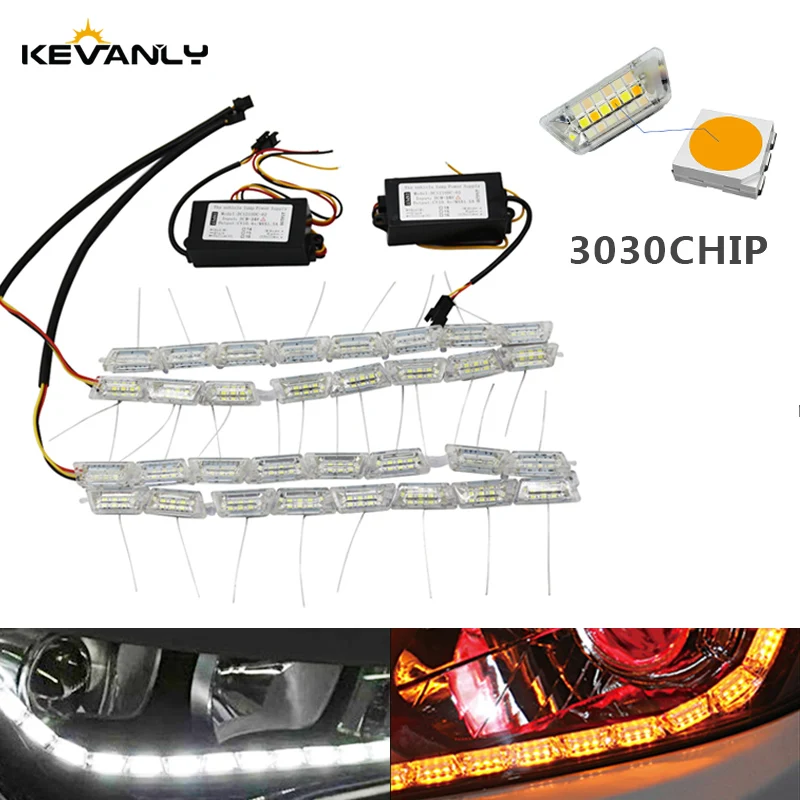 2 Pezzi Drl 15 Led Strisce Impermeabili Scorrevoli Flessibili Drl Luce Di Marcia Diurna Indicatore Di Direzione Occhio Di Angelo Faro Ambra Bianco