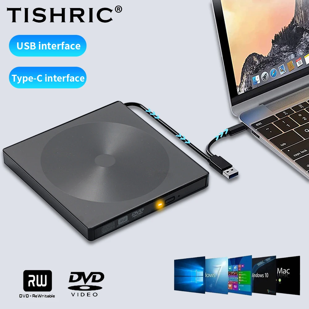 Tishric Cd Drive Esterno Dvd Cd Burner Drive Usb 3.0 Tipo C Cavo Plug And Play Unità Ottica Esterna Per Desktop Laptop Imac
