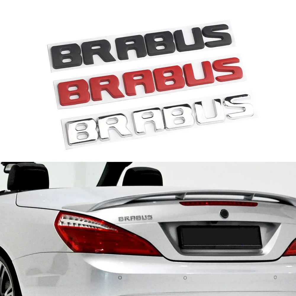 20*3Cm Nero/Rosso/Argento Tronco Posteriore Brabus Lettering Emblema Distintivo Durevole E Impermeabile Per Accessori Auto Mercedes-Benz